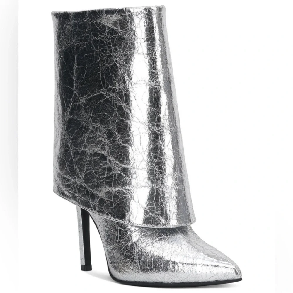 🔥 Silver I.N.C CONCEPTS Sabeel Crinkle Cuff Stiletto Booties - Size 6.5